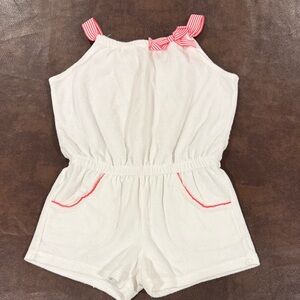 Janie and Jack. Size 6. Terry cloth romper with stripes and bow